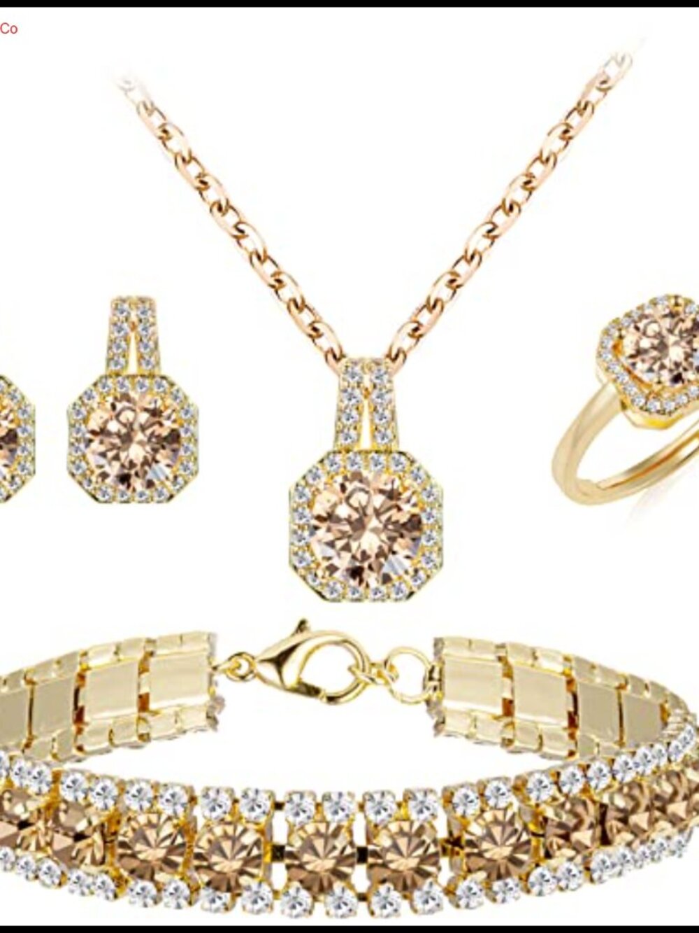 Gold Plated Stainless Steel Cubic Zirconia Wedding Jewelry Set Necklace